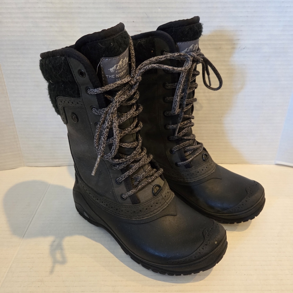 The North Face Boots Womens Size 5 Shellista II Mid Luxe Black Lace Up Faux Fur
